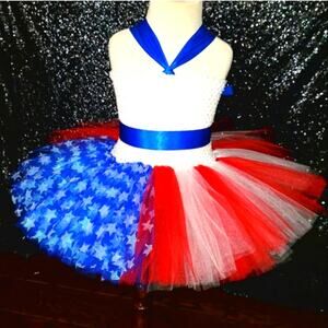 Handmade Patriotic Tutu Dress & Headband – 2T–4T, Blue Star Tulle
